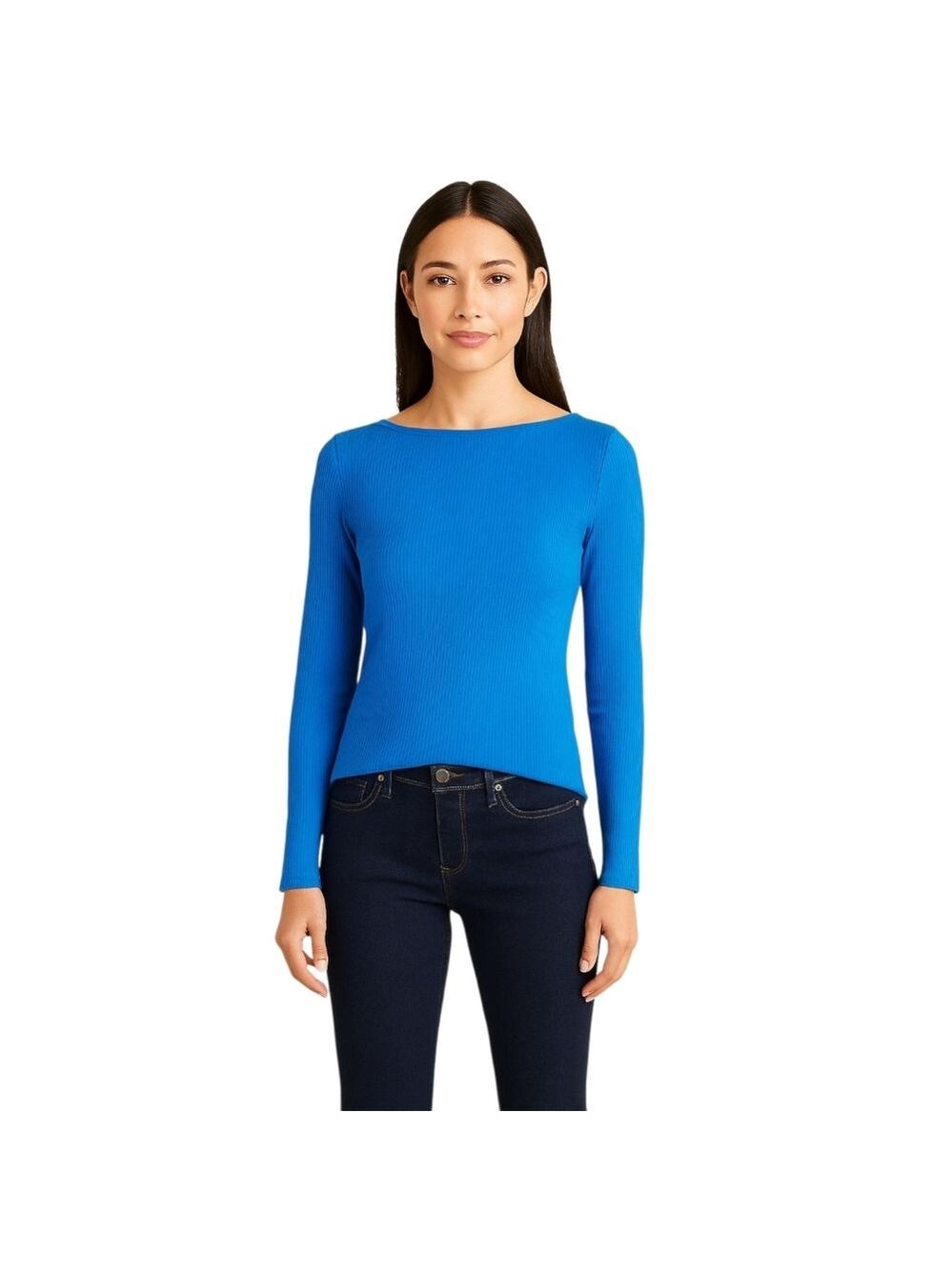 Ann Taylor Petite Blue Long Sleeve Rib Knit Top XSP Soft Stretch Pullover